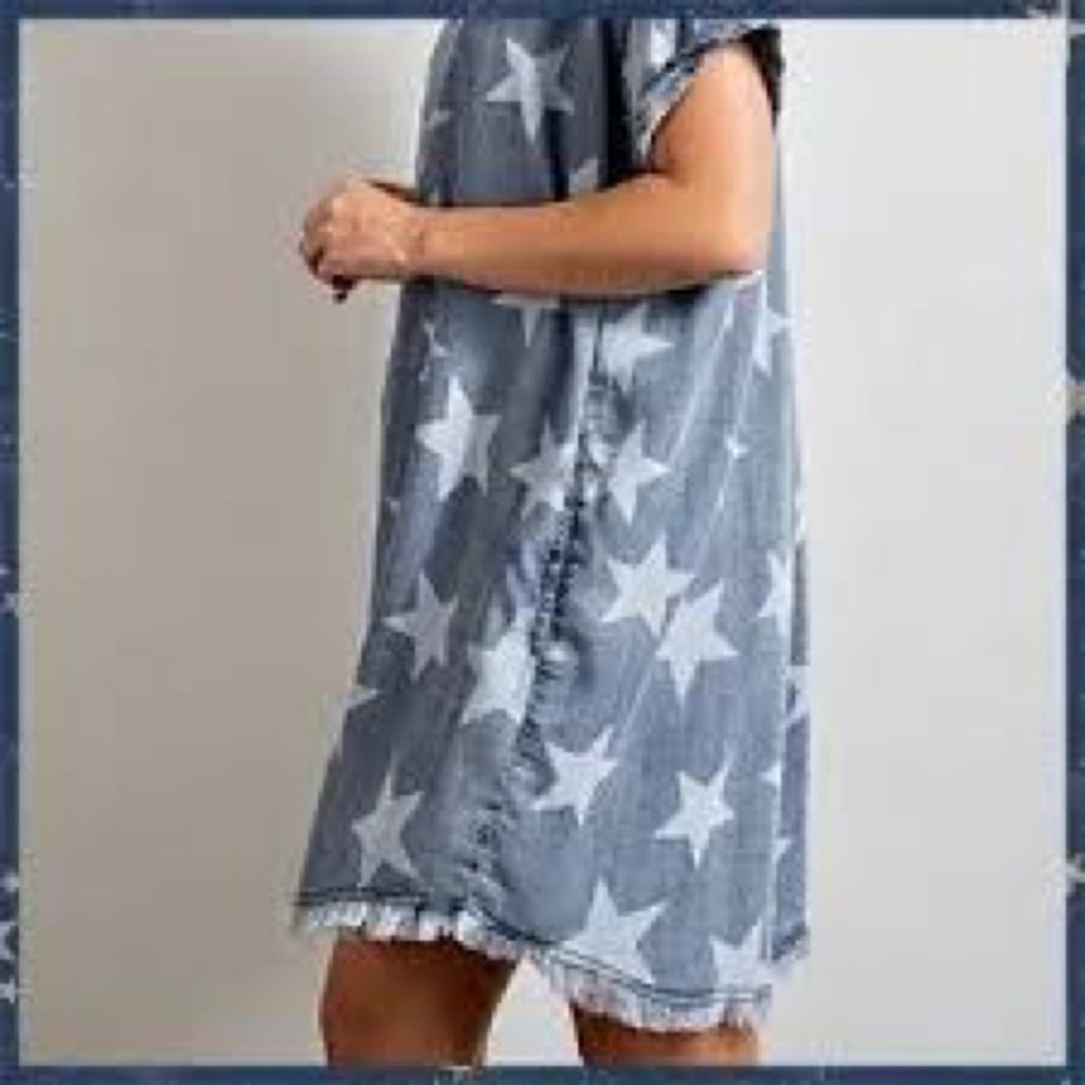 Star-Print Chambray Shirt Dress - Blue - Picture 3 of 16